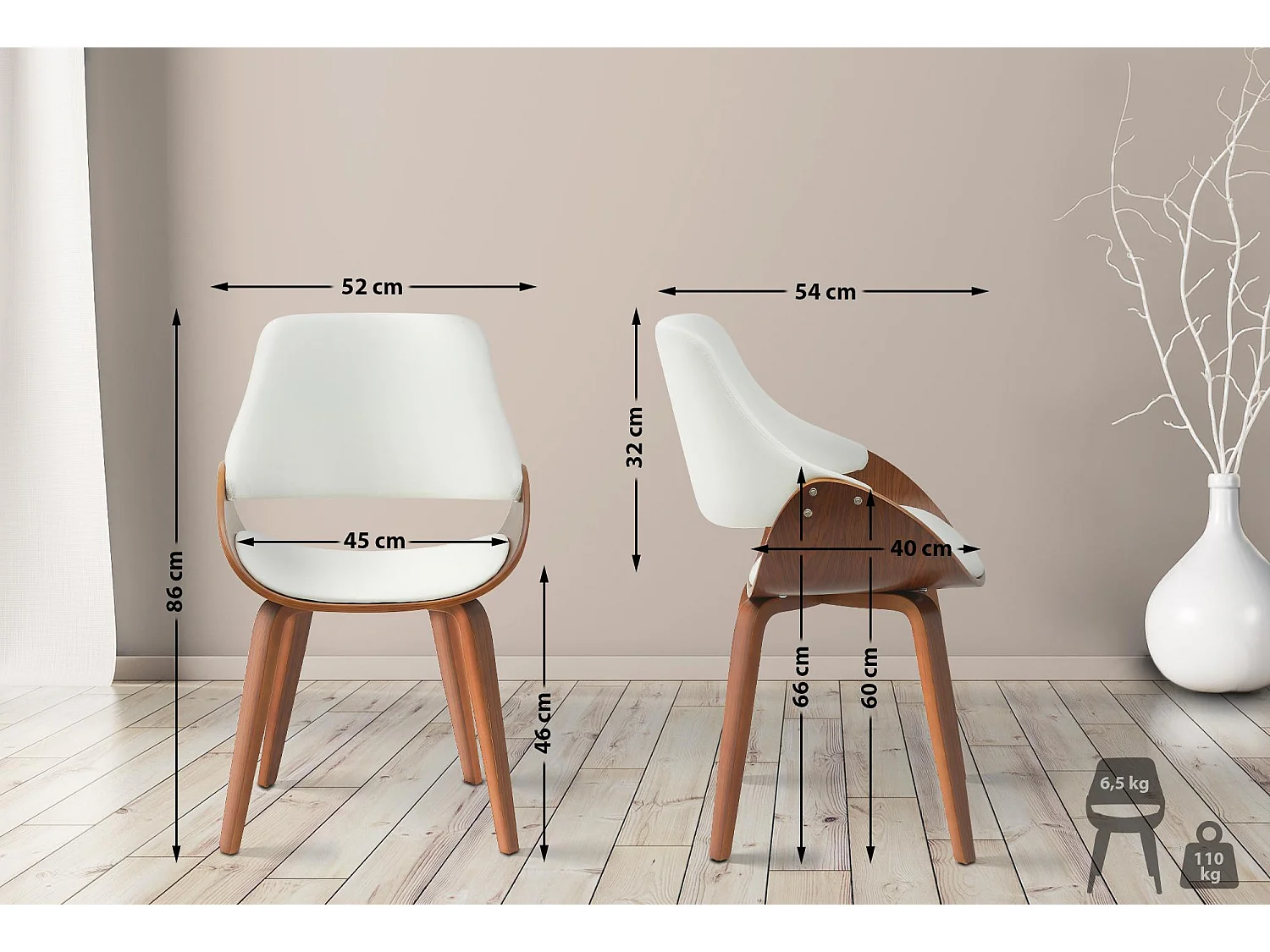 chaise salle à manger - Similicuir - Noyer / Blanc - Vangale