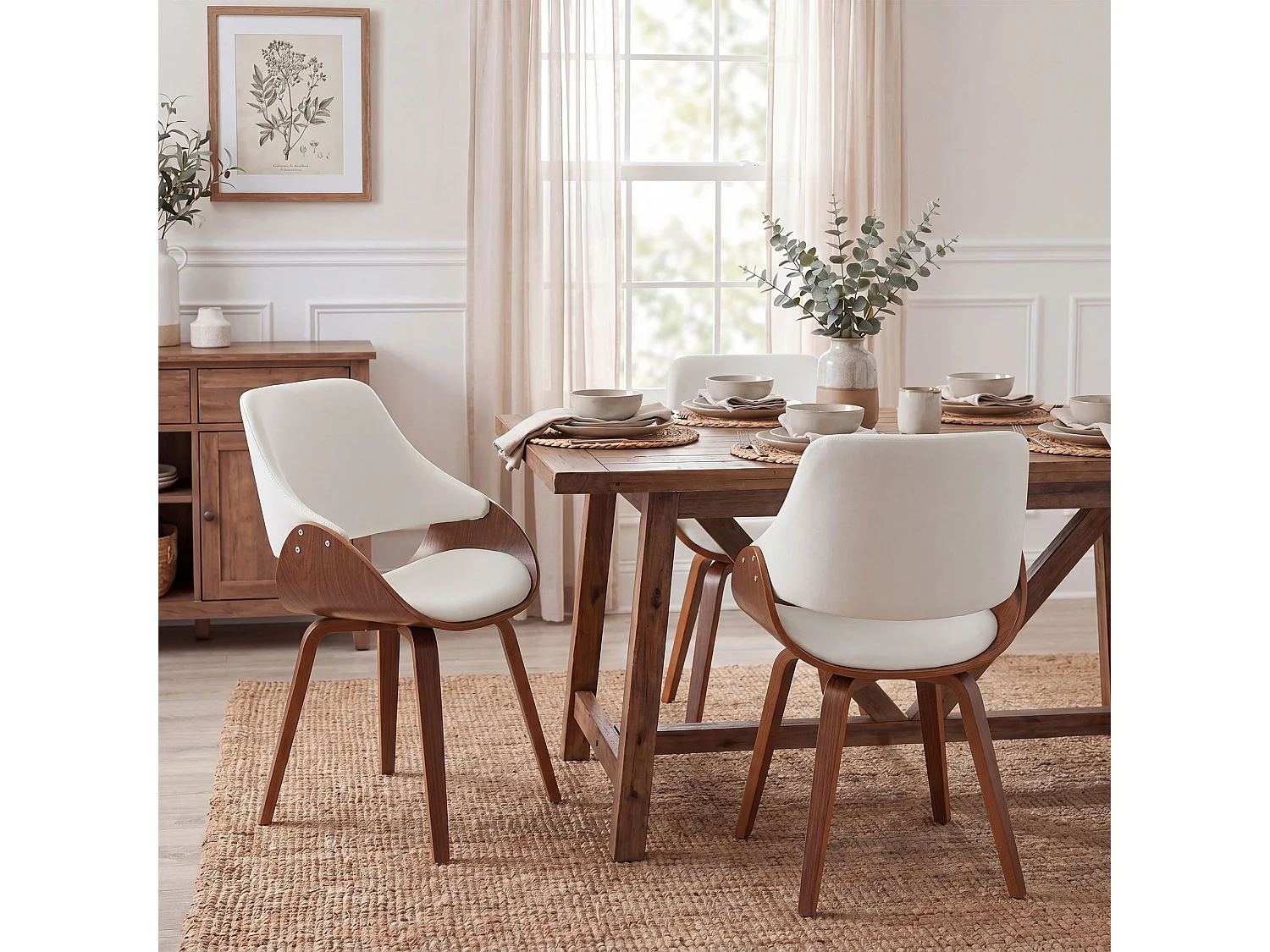 chaise salle à manger - Similicuir - Noyer / Blanc - Vangale