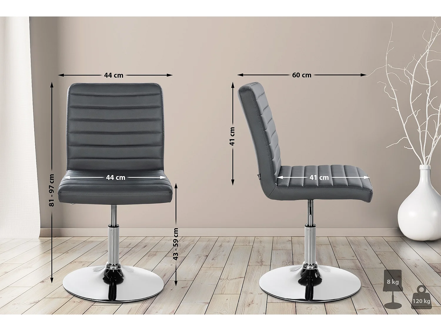 Lot de 2  chaise salle à manger - Similicuir - Gris - Elvas