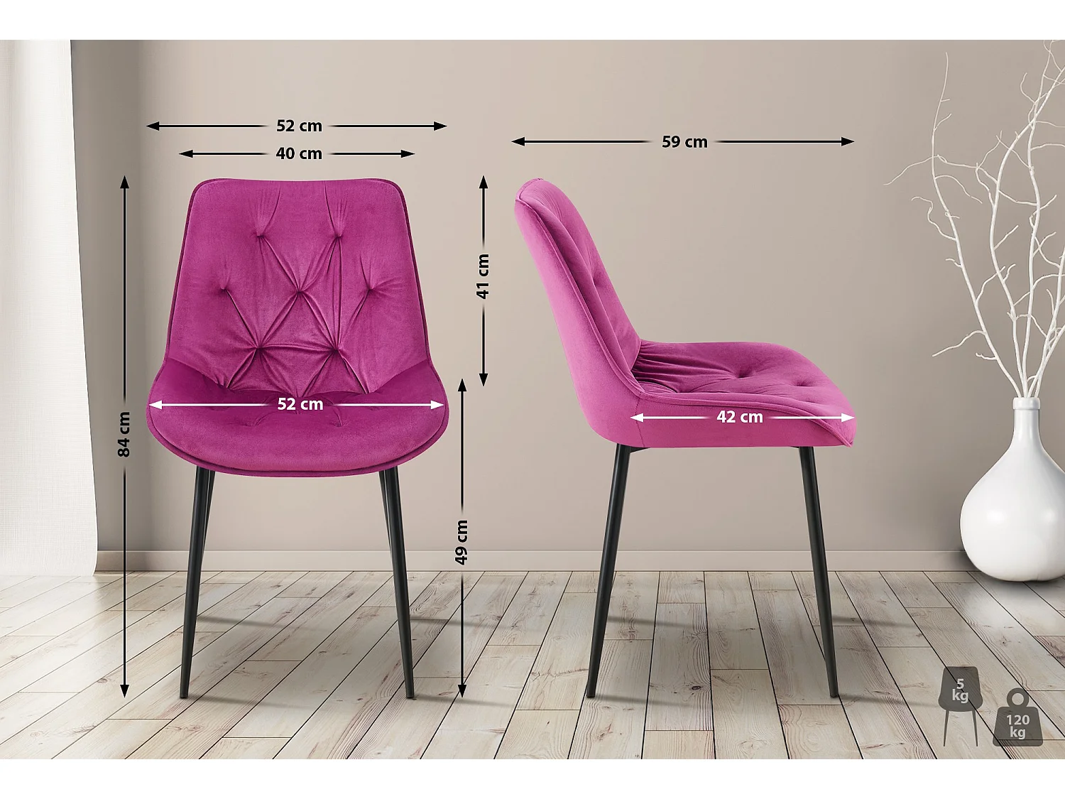 chaise salle à manger - Velours - Violet - Wallace