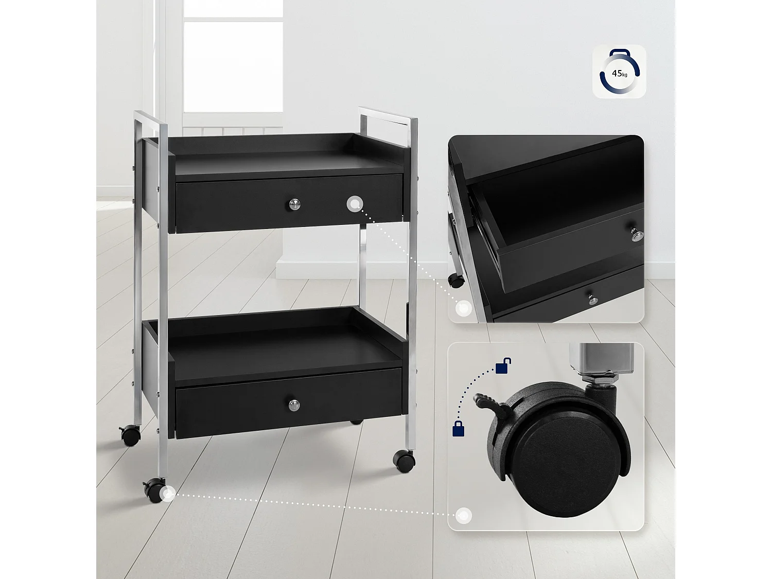 Chariot de service - Métal & Noir - Noir - Luxus