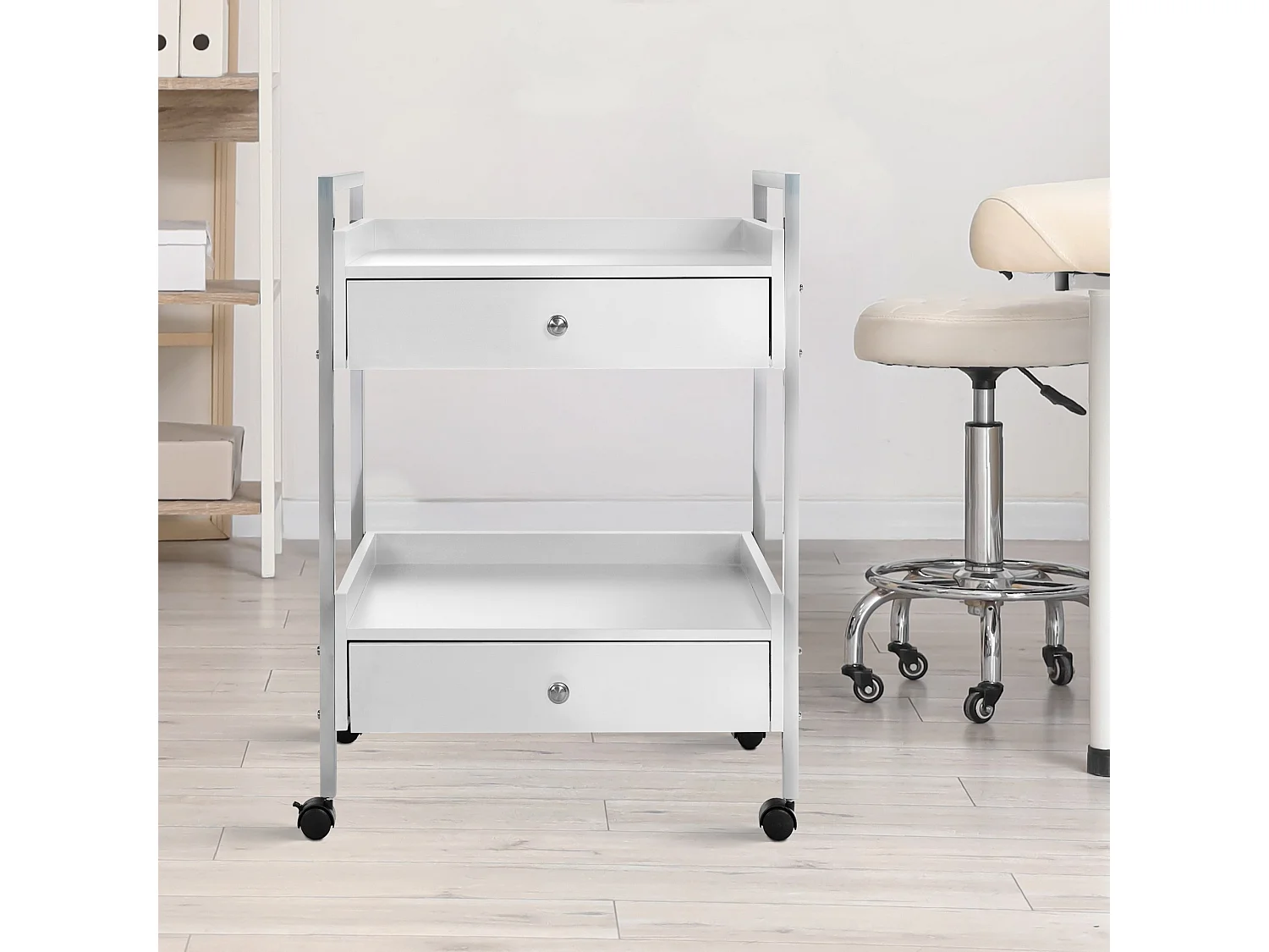 Chariot de service - Métal & Acier inoxydable - Blanc - Luxus