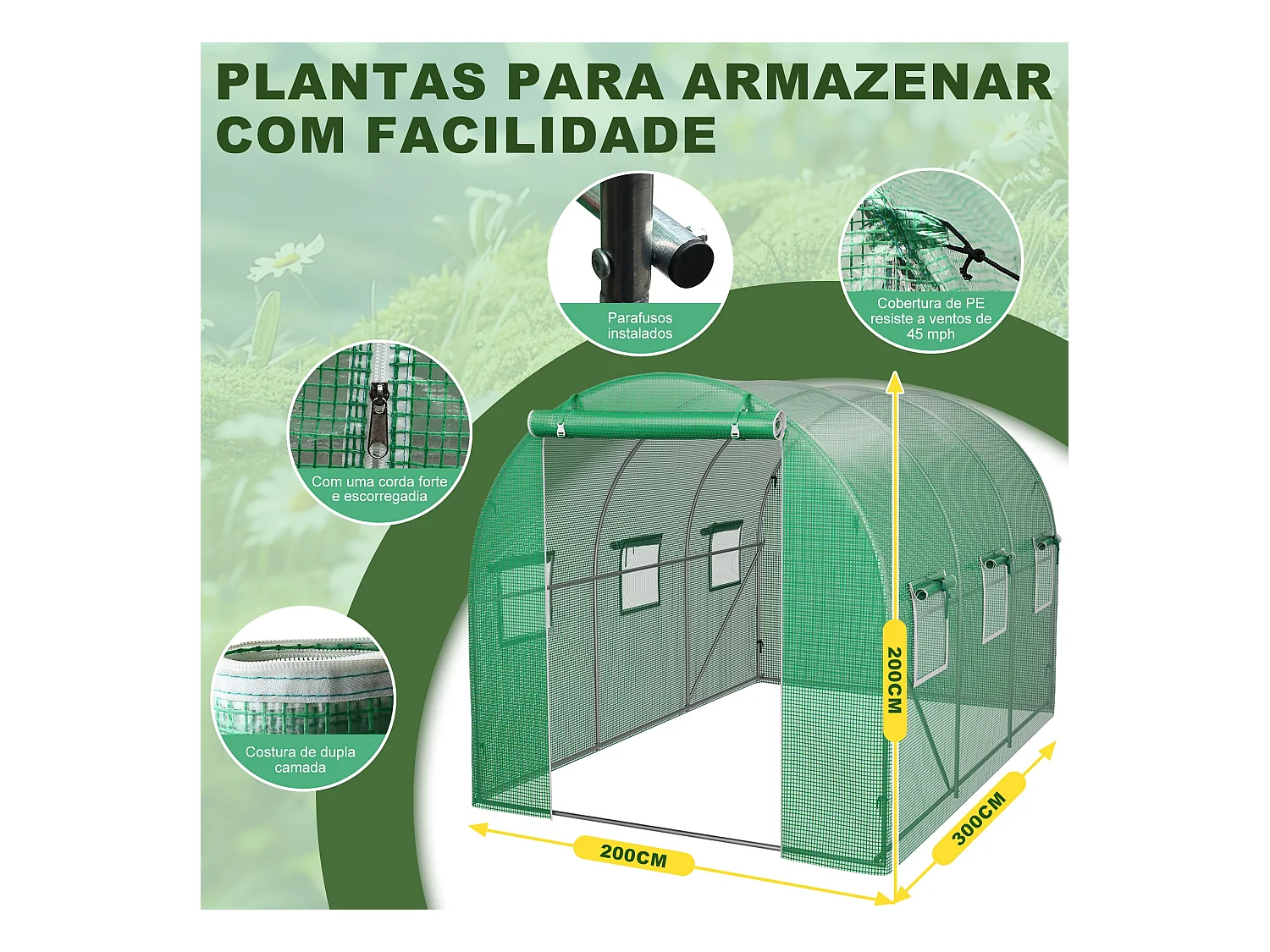 Serre tunnel de jardin 6 m² - Résistante au gel, aux UV et aux intempéries