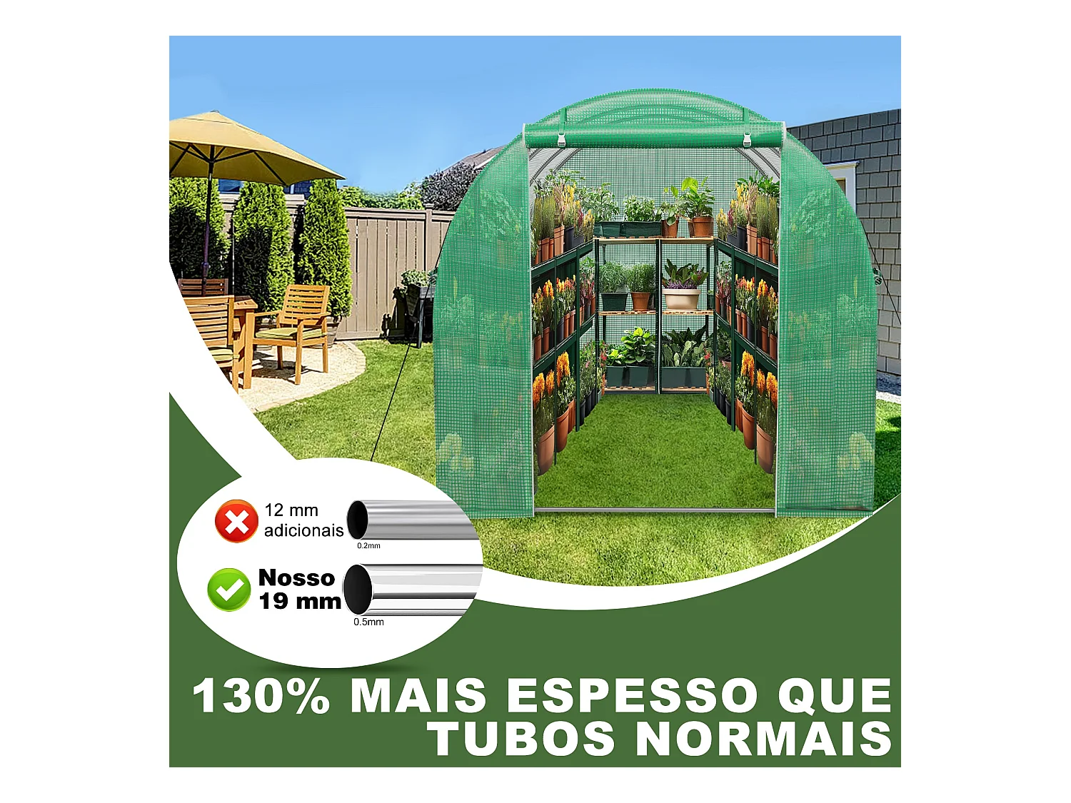 Serre tunnel de jardin 6 m² - Résistante au gel, aux UV et aux intempéries