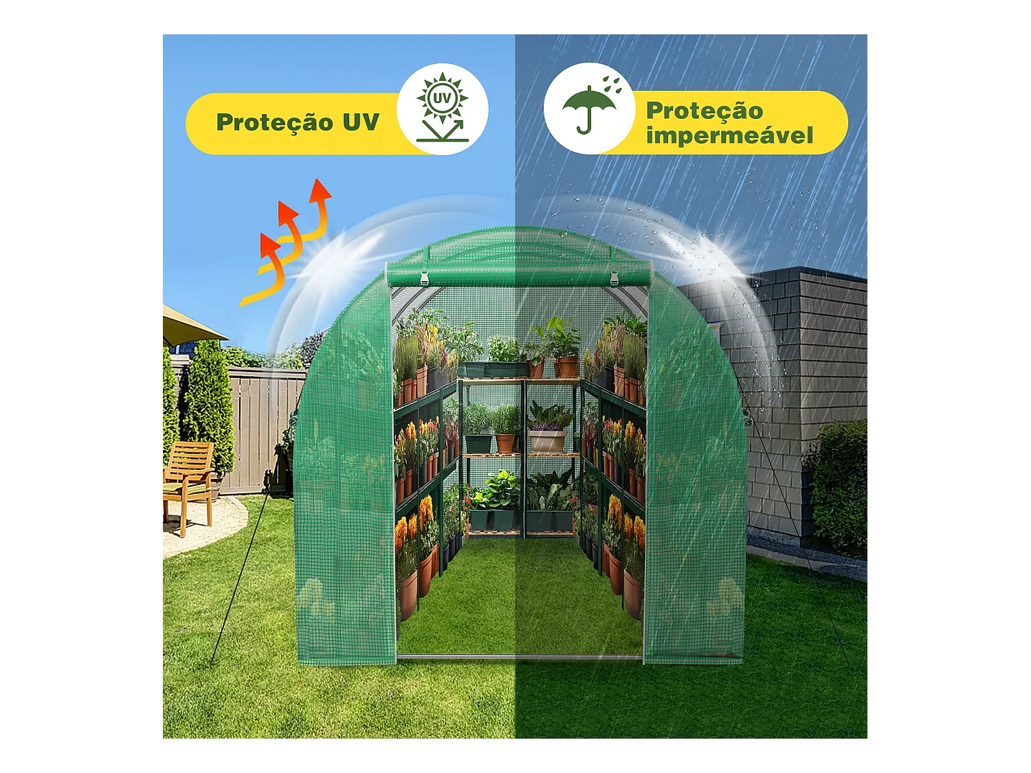 Serre tunnel de jardin 6 m² - Résistante au gel, aux UV et aux intempéries