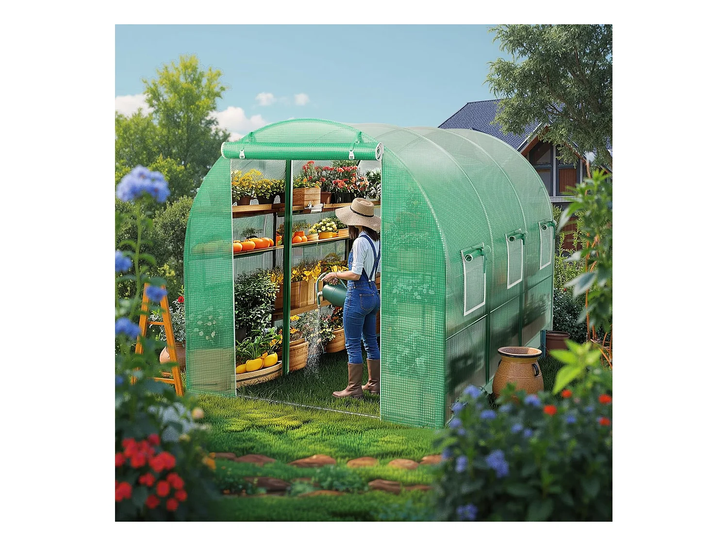 Serre tunnel de jardin 6 m² - Résistante au gel, aux UV et aux intempéries