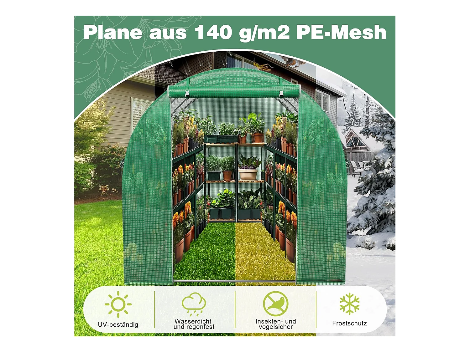 Invernadero túnel de jardín de 6 m² - Resistente a las heladas, a los rayos UV y a la intemperie