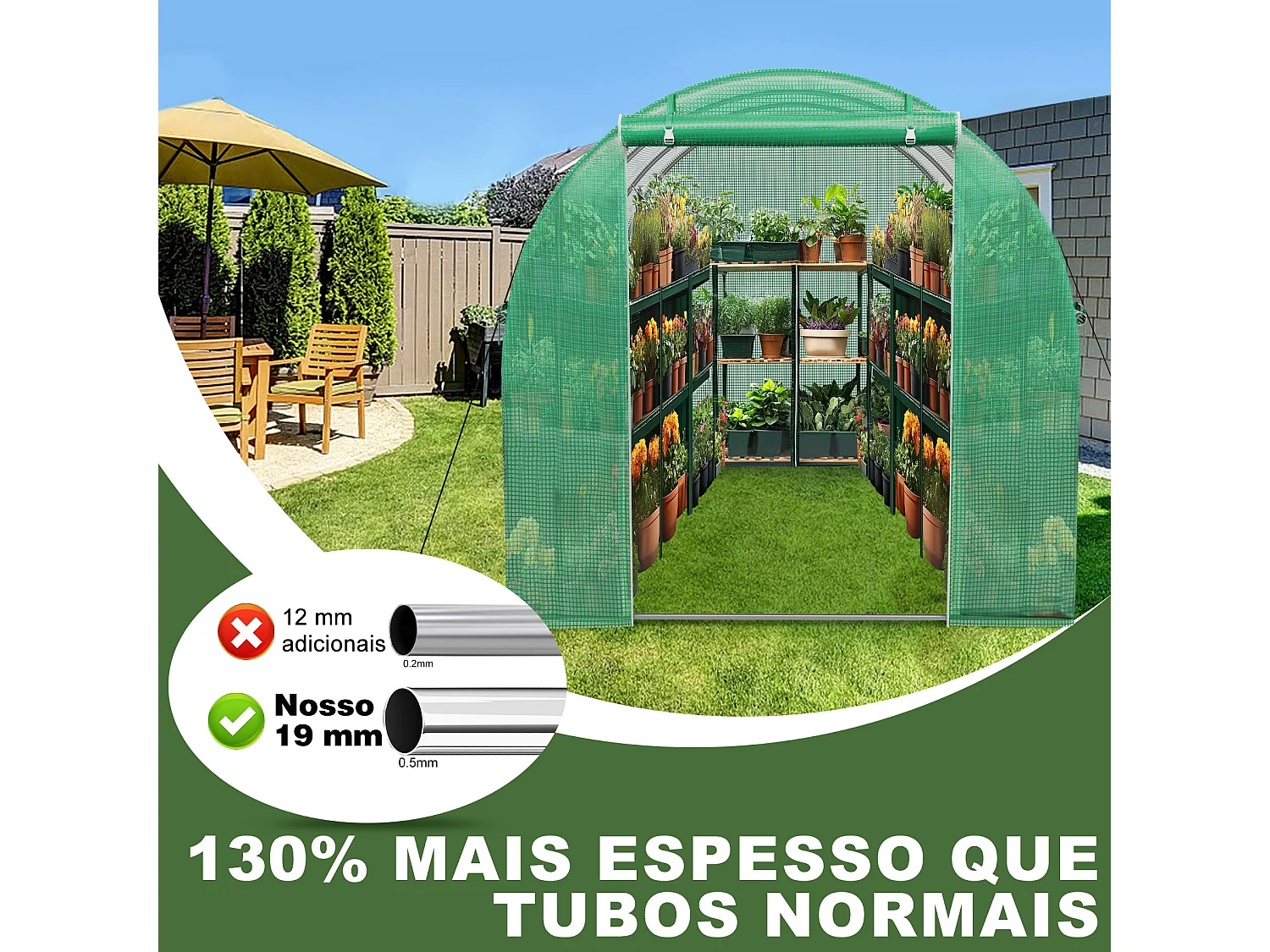 Serre tunnel de jardin 6 m² - Résistante au gel, aux UV et aux intempéries
