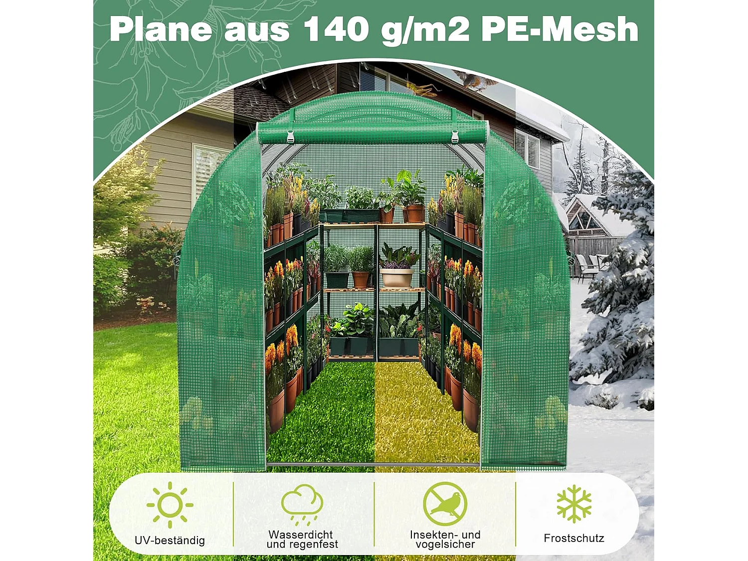 Serre tunnel de jardin 6 m² - Résistante au gel, aux UV et aux intempéries