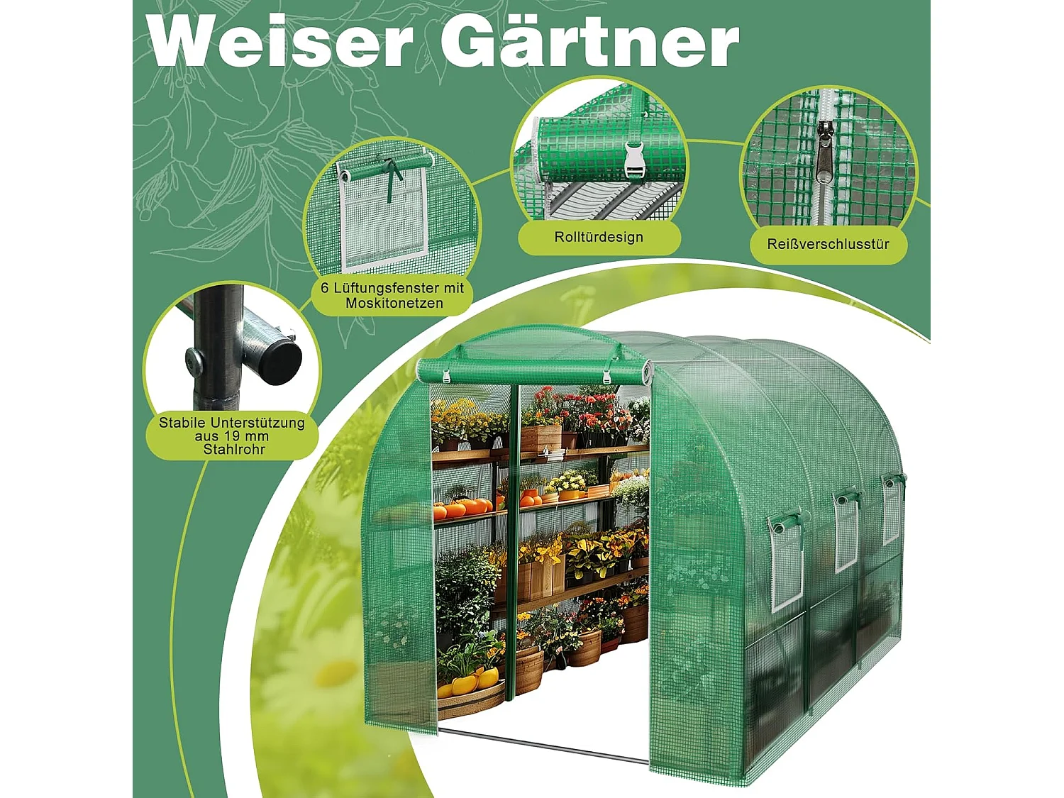 Serre tunnel de jardin 6 m² - Résistante au gel, aux UV et aux intempéries