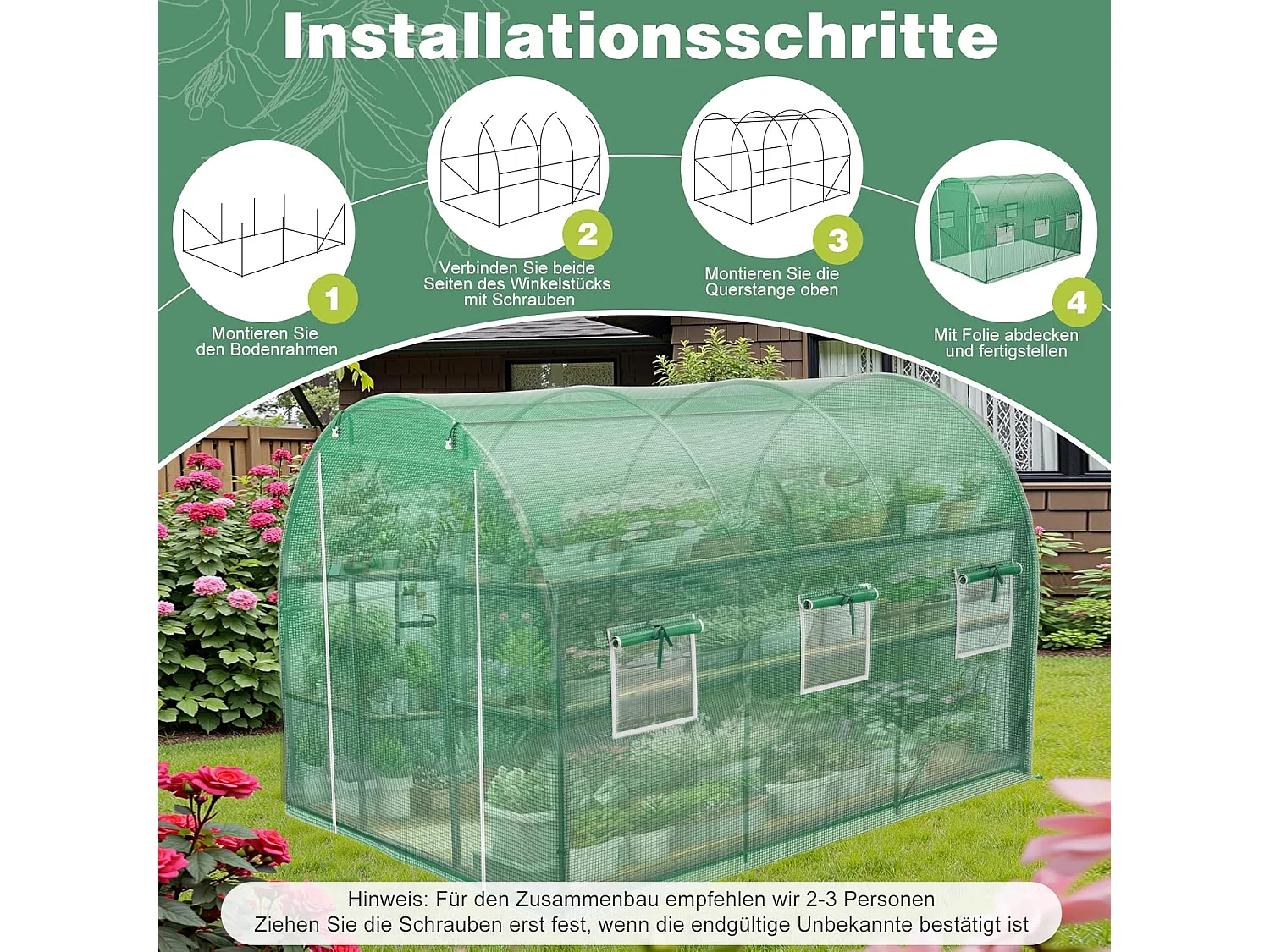 Serre tunnel de jardin 6 m² - Résistante au gel, aux UV et aux intempéries