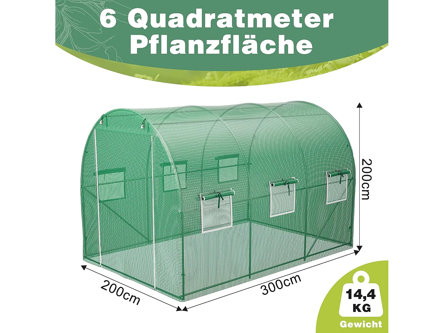 Serre tunnel de jardin 6 m² - Résistante au gel, aux UV et aux intempéries