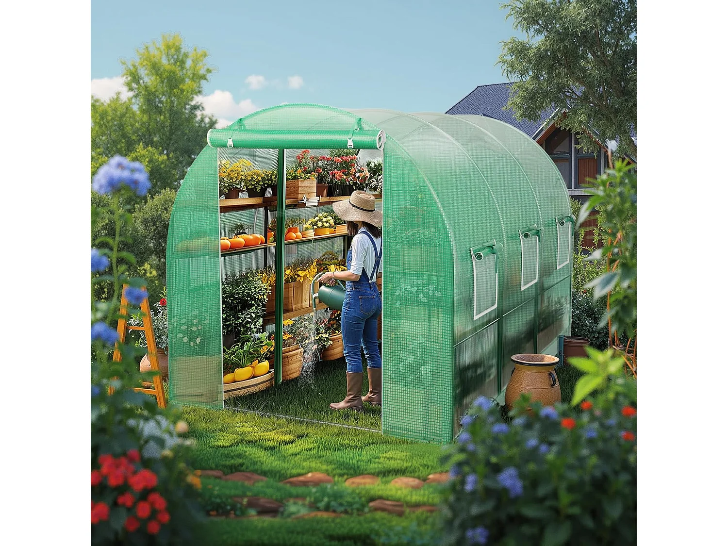 Serre tunnel de jardin 6 m² - Résistante au gel, aux UV et aux intempéries