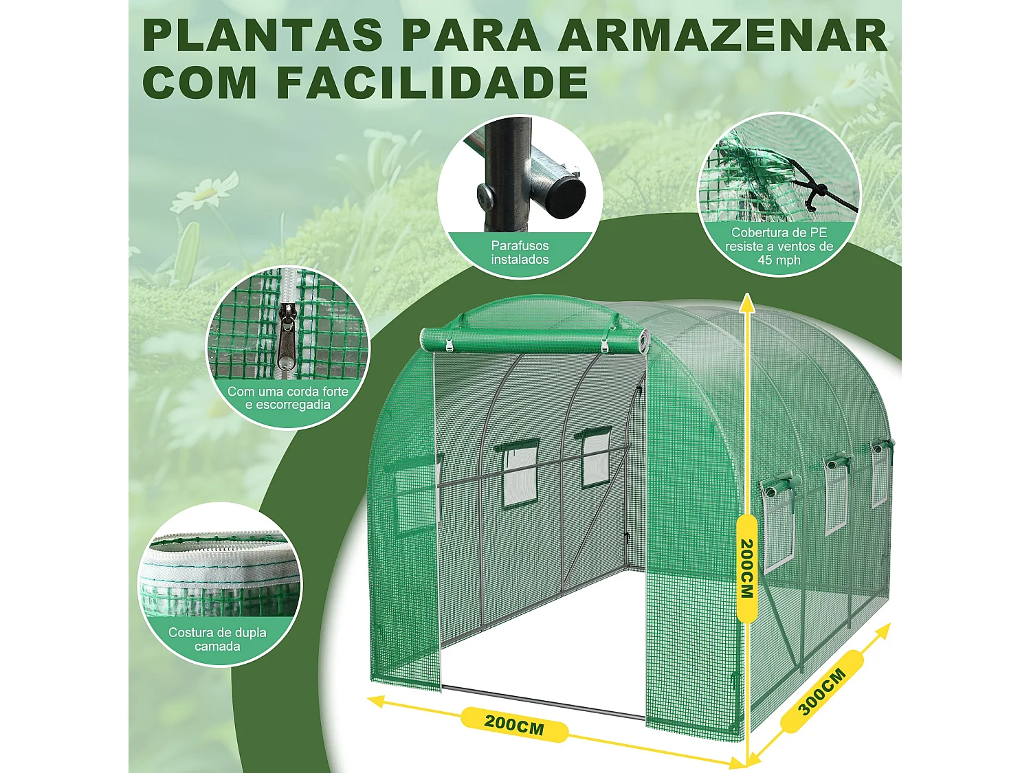 Serre tunnel de jardin 6 m² - Résistante au gel, aux UV et aux intempéries