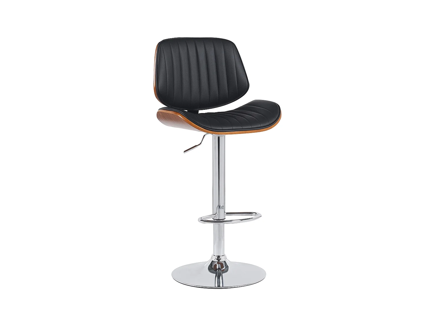 Tabouret de bar - Similicuir & Chrome - Noyer / Noir - Clawson