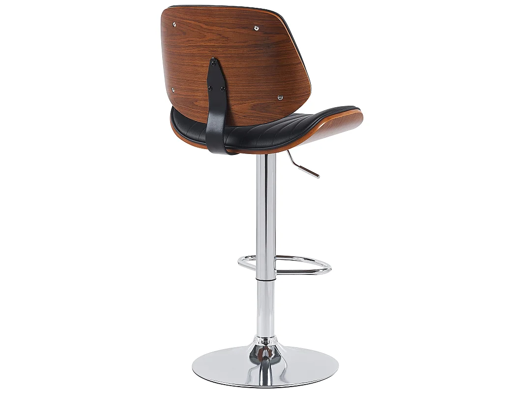 Tabouret de bar - Similicuir & Chrome - Noyer / Noir - Clawson