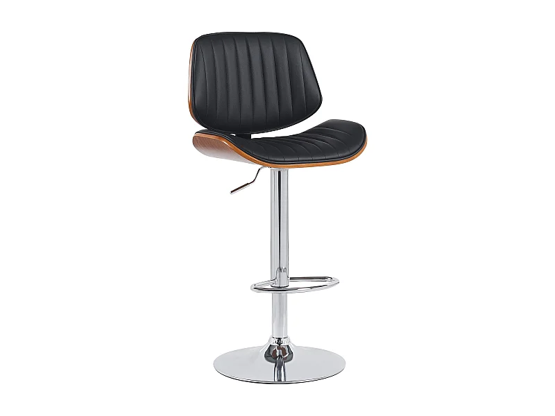 Tabouret de bar - Similicuir & Chrome - Noyer / Noir - Clawson