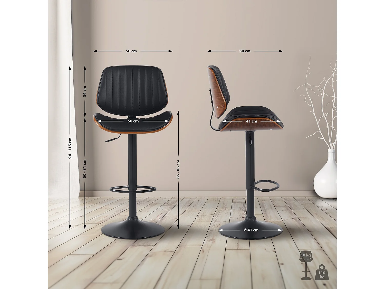 Tabouret de bar - Similicuir & Noir - Noyer / Noir - Clawson