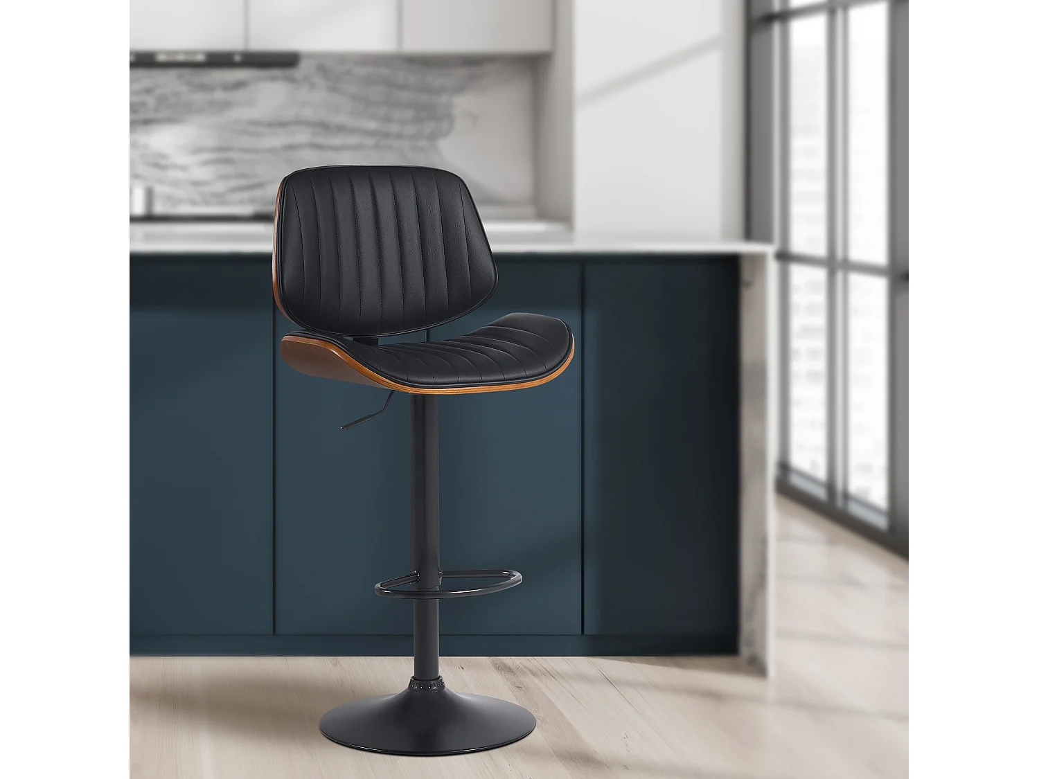 Tabouret de bar - Similicuir & Noir - Noyer / Noir - Clawson