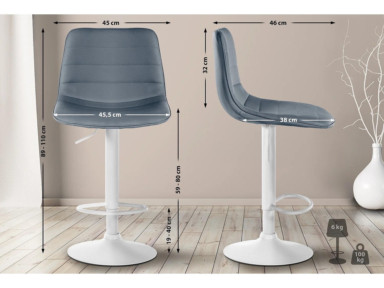 Lot de 2  Tabouret de bar - Similicuir - Gris - Lex