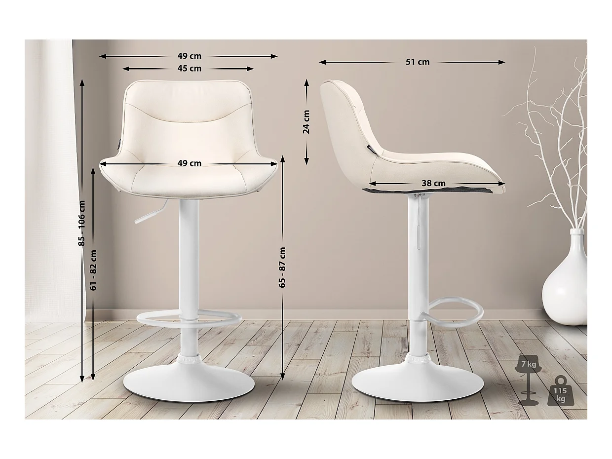Tabouret de bar - Similicuir (PVC) & Blanc - Crème - Vonore