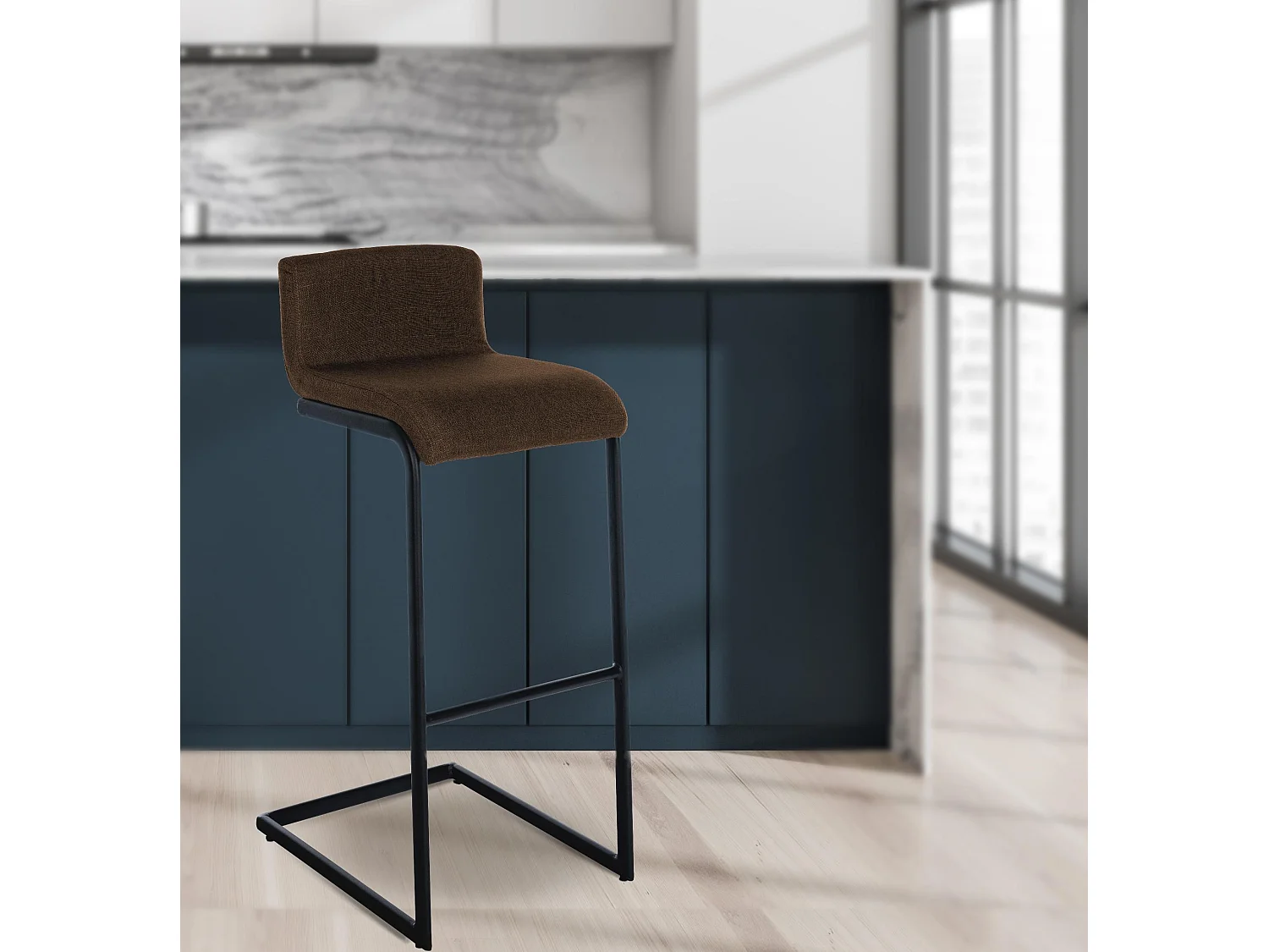 Tabouret de bar - Tissu - Marron - Newport