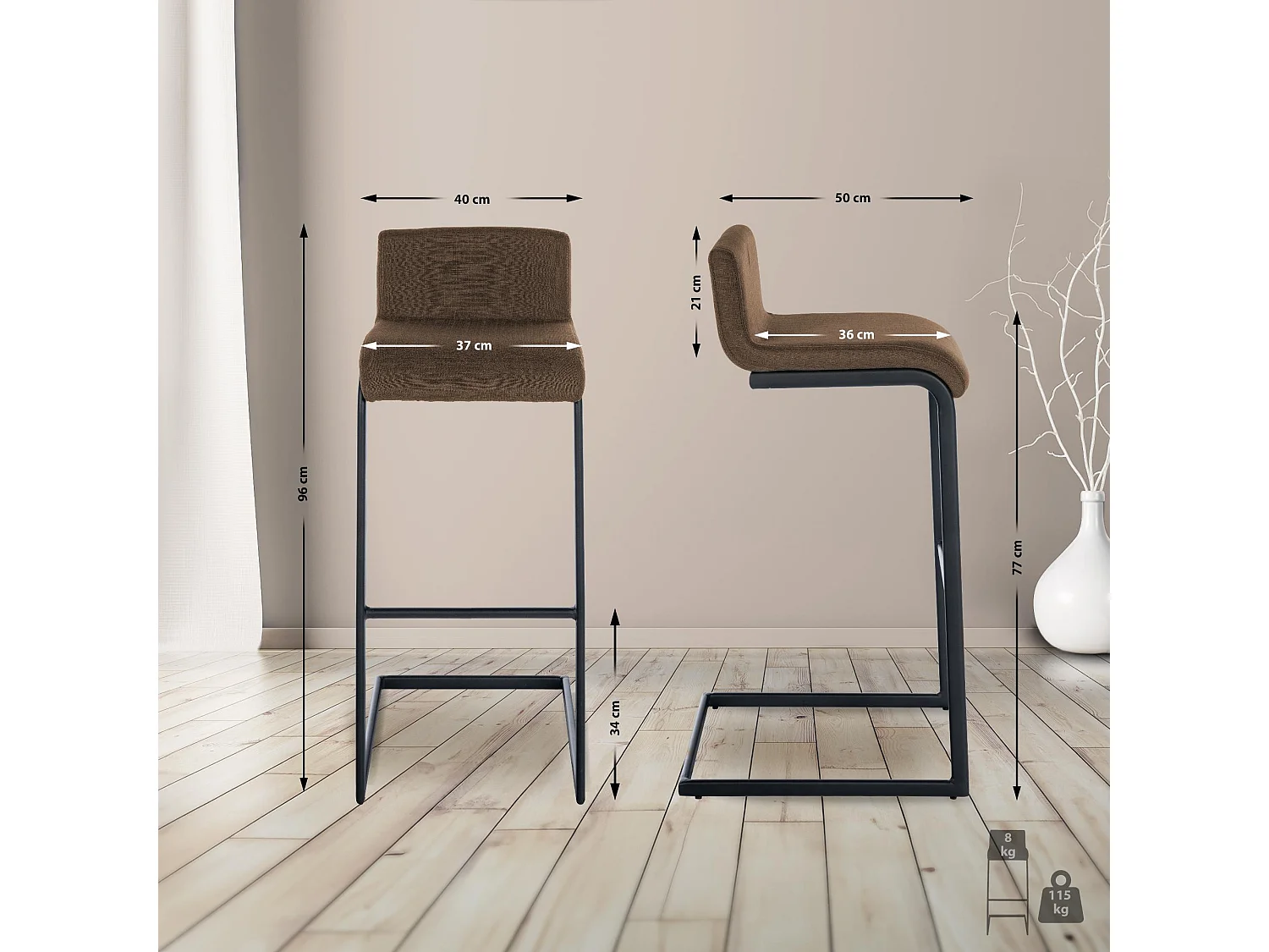 Tabouret de bar - Tissu - Marron - Newport