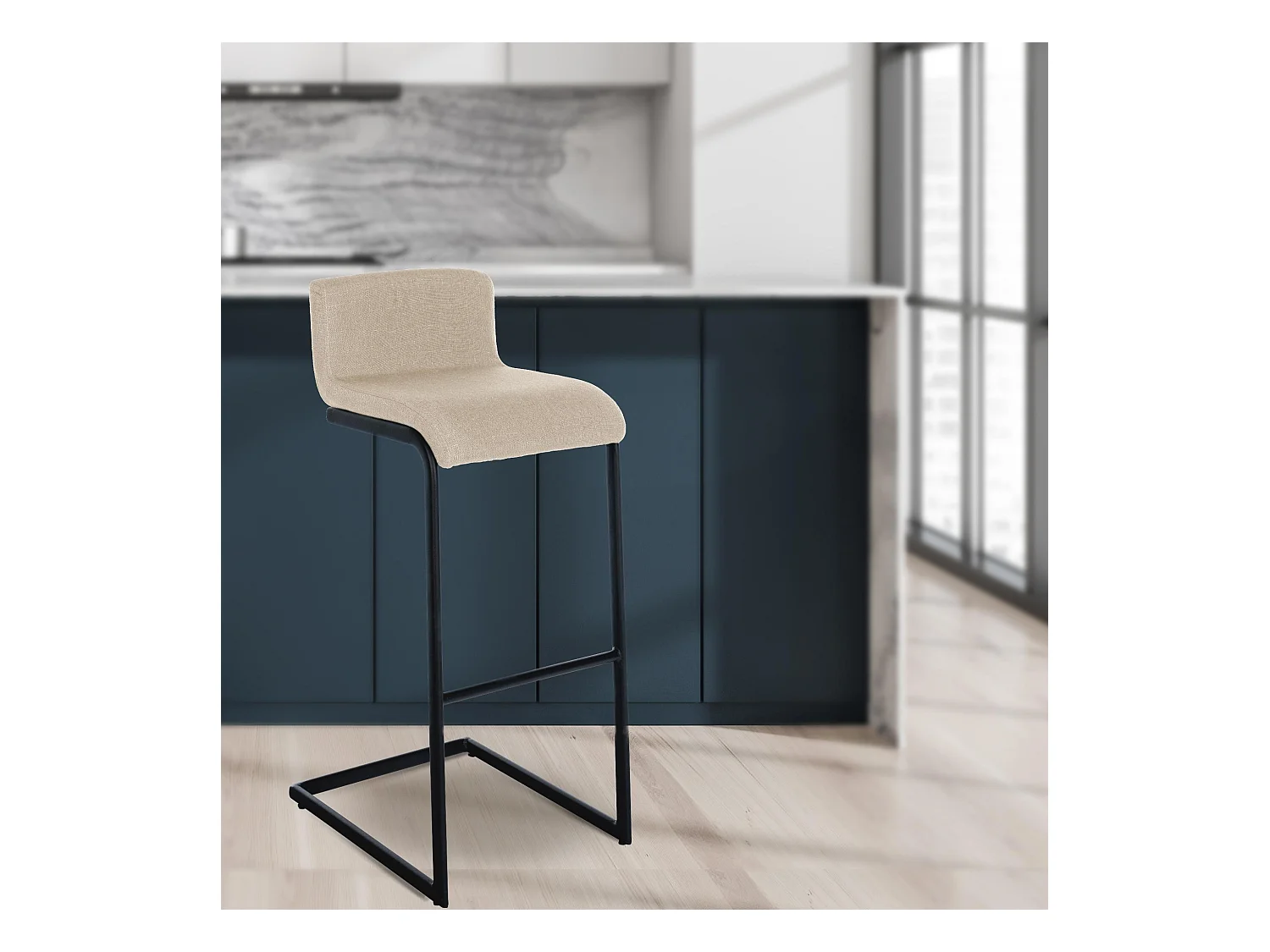 Tabouret de bar - Tissu - Crème - Newport