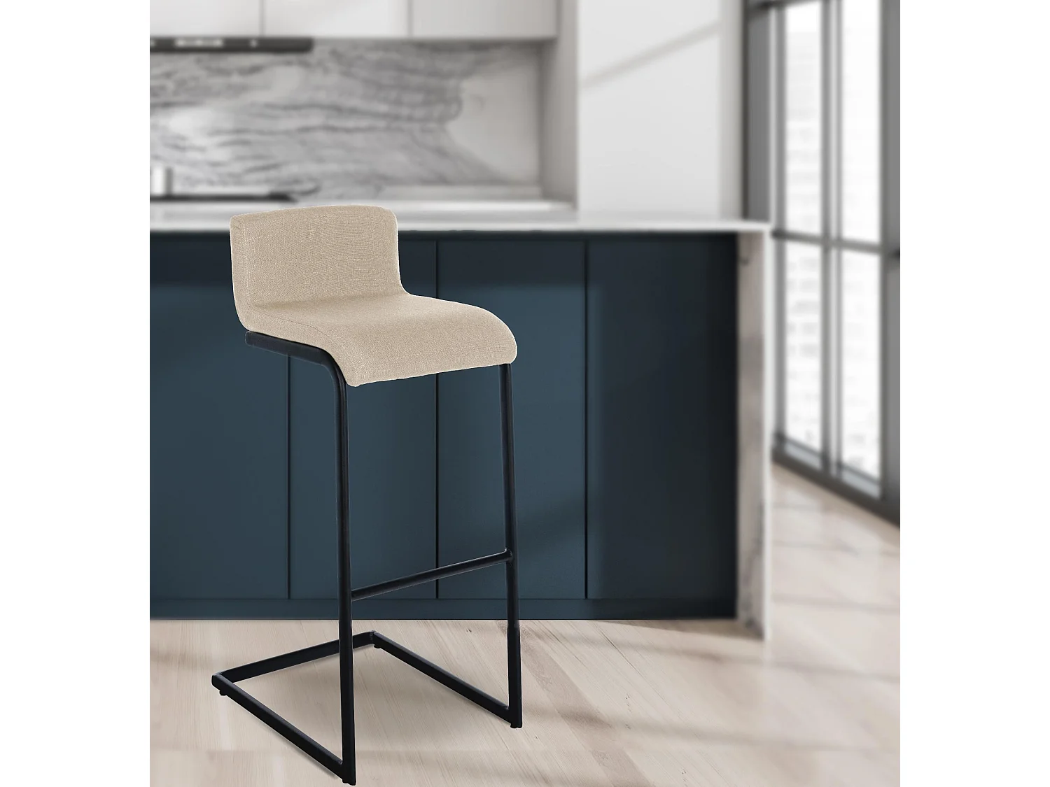 Tabouret de bar - Tissu - Crème - Newport