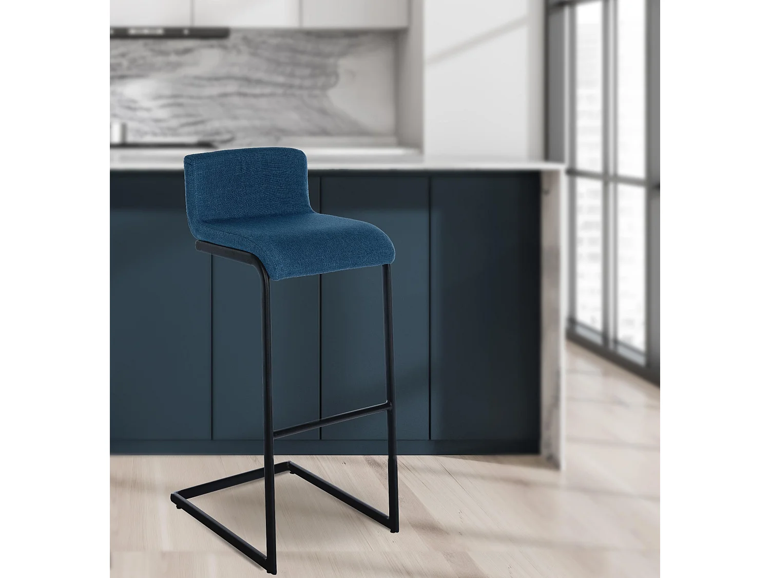 Tabouret de bar - Tissu - Bleu - Newport