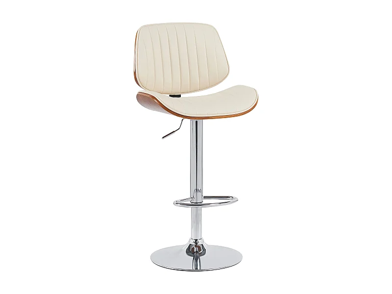 Tabouret de bar - Similicuir & Chrome - Noyer / Crème - Clawson