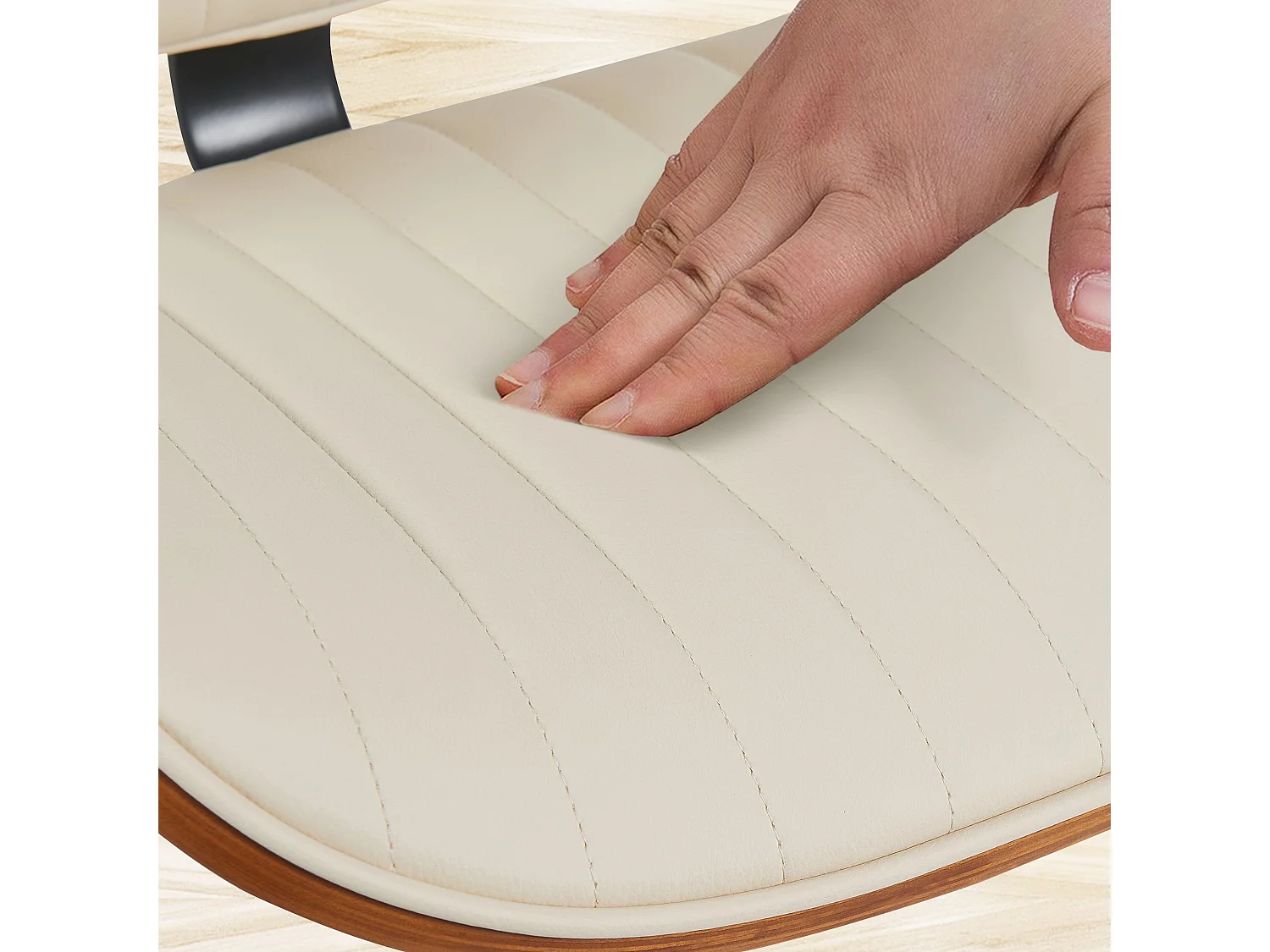 Tabouret de bar - Similicuir & Chrome - Noyer / Crème - Clawson