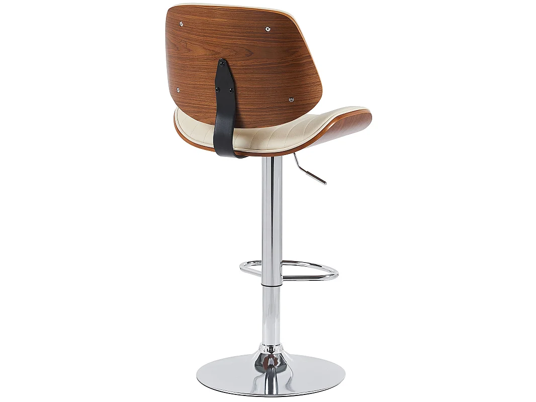 Tabouret de bar - Similicuir & Chrome - Noyer / Crème - Clawson