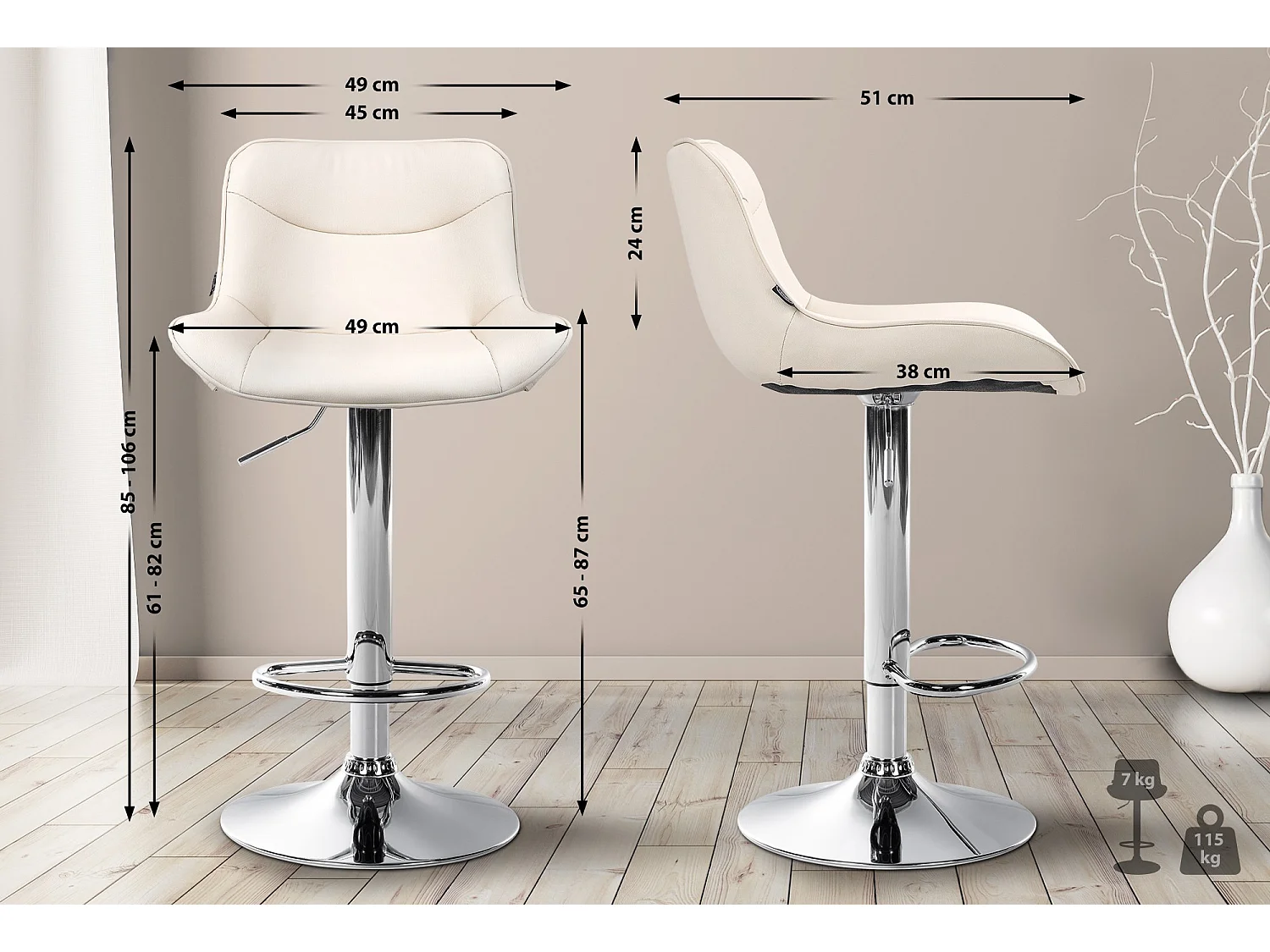 Tabouret de bar - Similicuir (PVC) & Chrome - Crème - Vonore