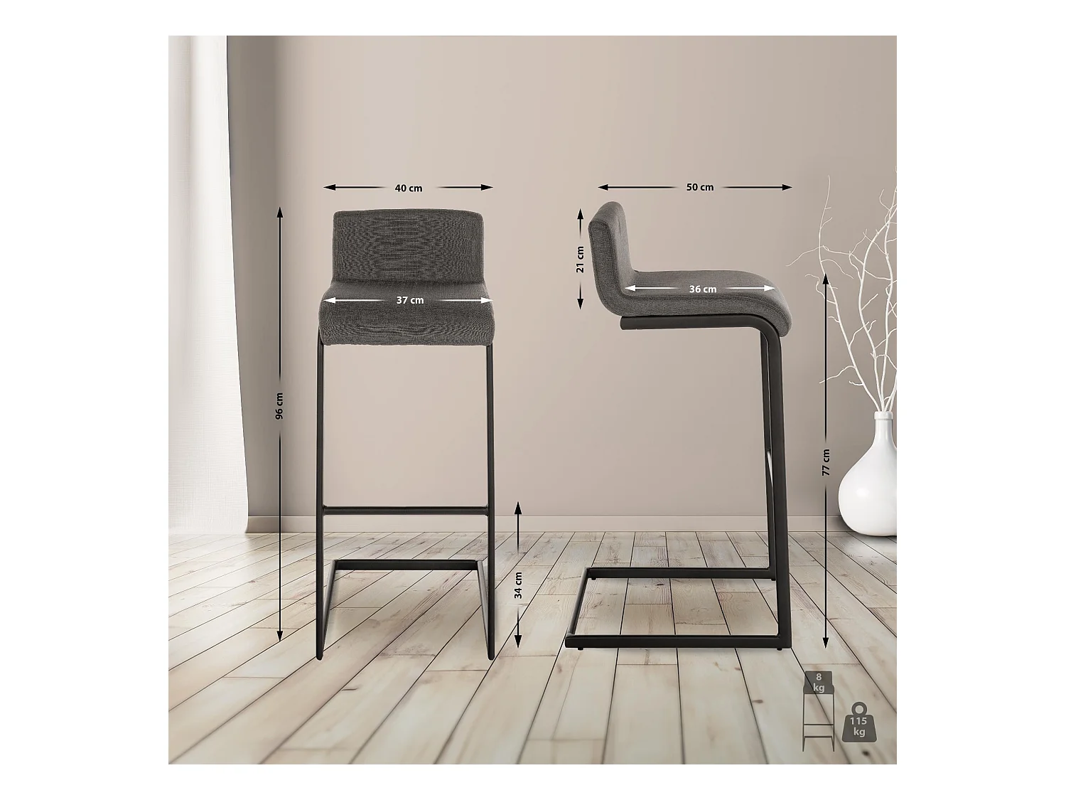 Tabouret de bar - Tissu - Gris foncé - Newport