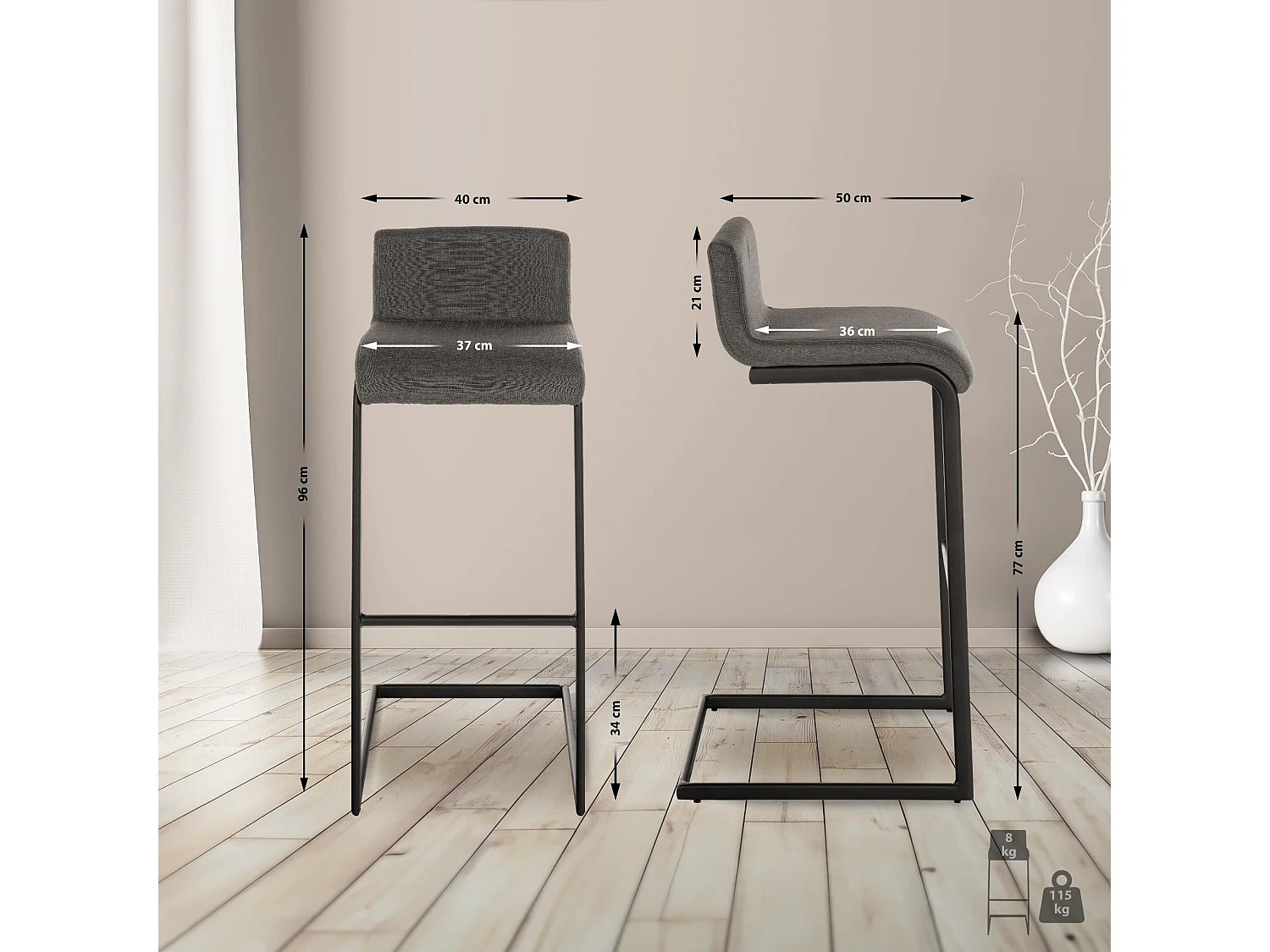 Tabouret de bar - Tissu - Gris foncé - Newport