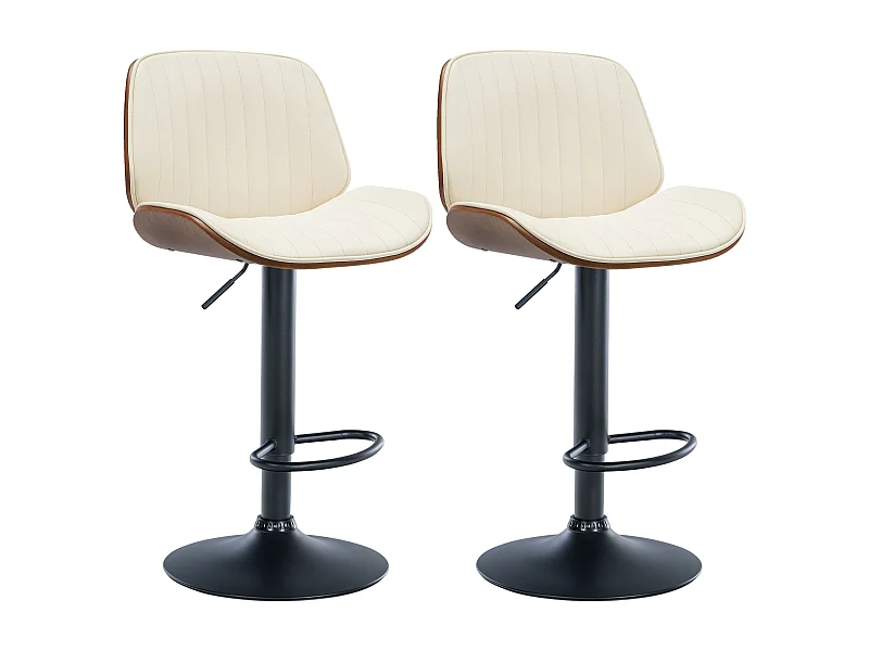 Lot de 2  Tabouret de bar - Similicuir - Noyer / Crème - Nova