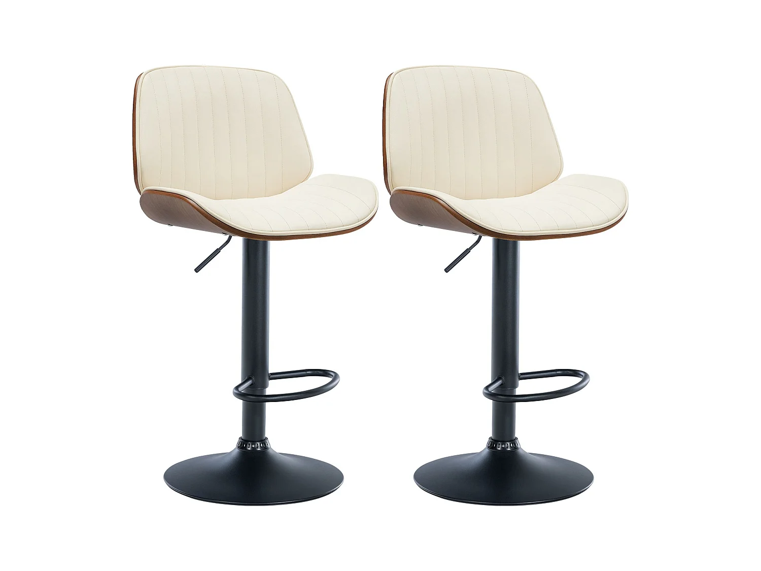 Lot de 2  Tabouret de bar - Similicuir - Noyer / Crème - Nova