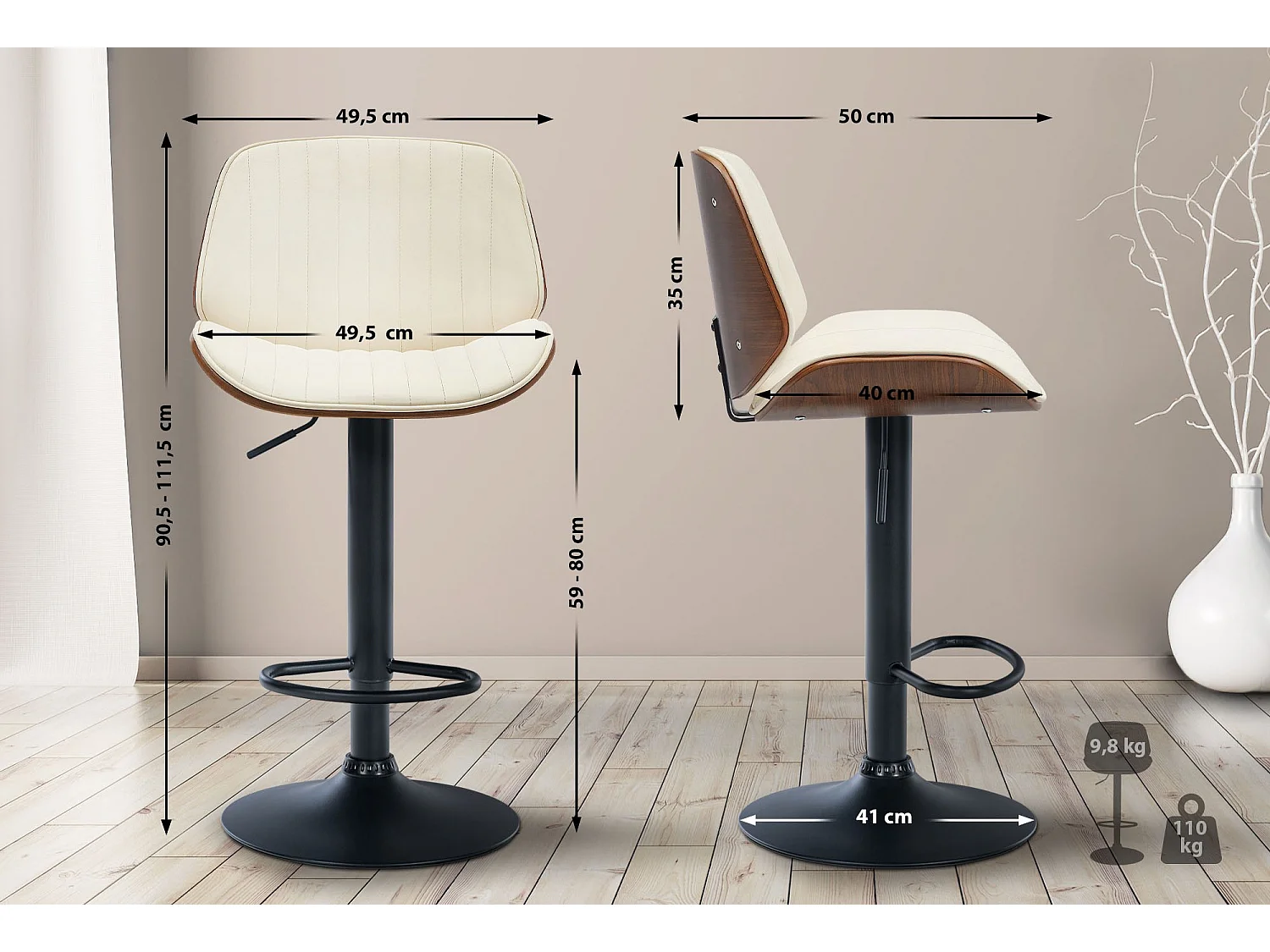 Lot de 2  Tabouret de bar - Similicuir - Noyer / Crème - Nova