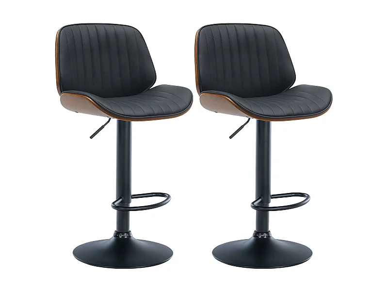 Lot de 2  Tabouret de bar - Similicuir - Noyer / Noir - Nova