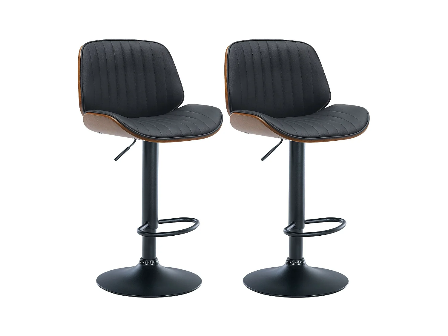 Lot de 2  Tabouret de bar - Similicuir - Noyer / Noir - Nova