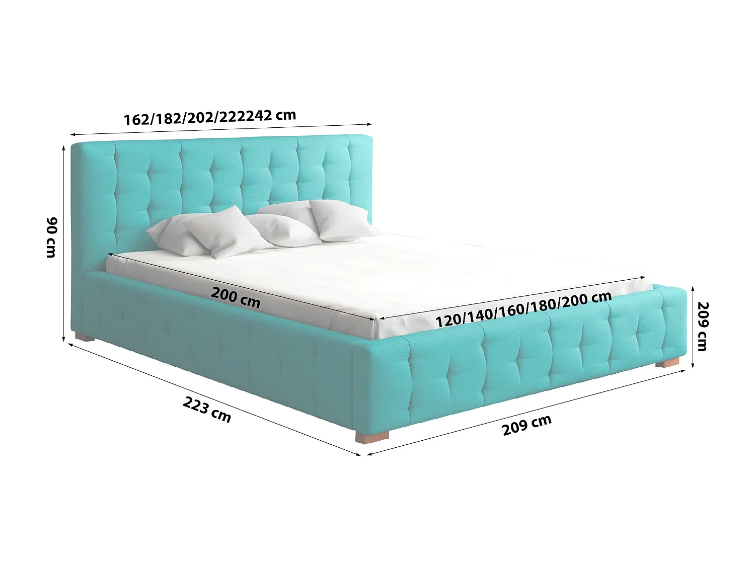 LIT TAPISSÉ avec coffre de lit et matelas Presto 160x200 cm, Orinoco 85 (Bleu turquoise)