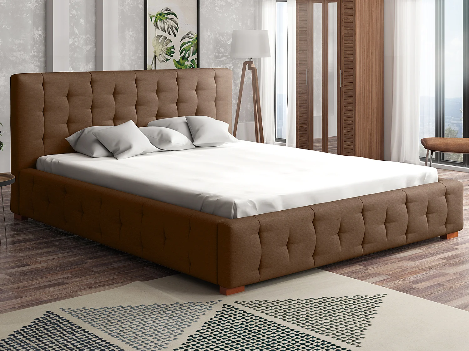 LIT TAPISSÉ avec coffre de lit et matelas Presto 120x200 cm, Orinoco 29 (Brun)