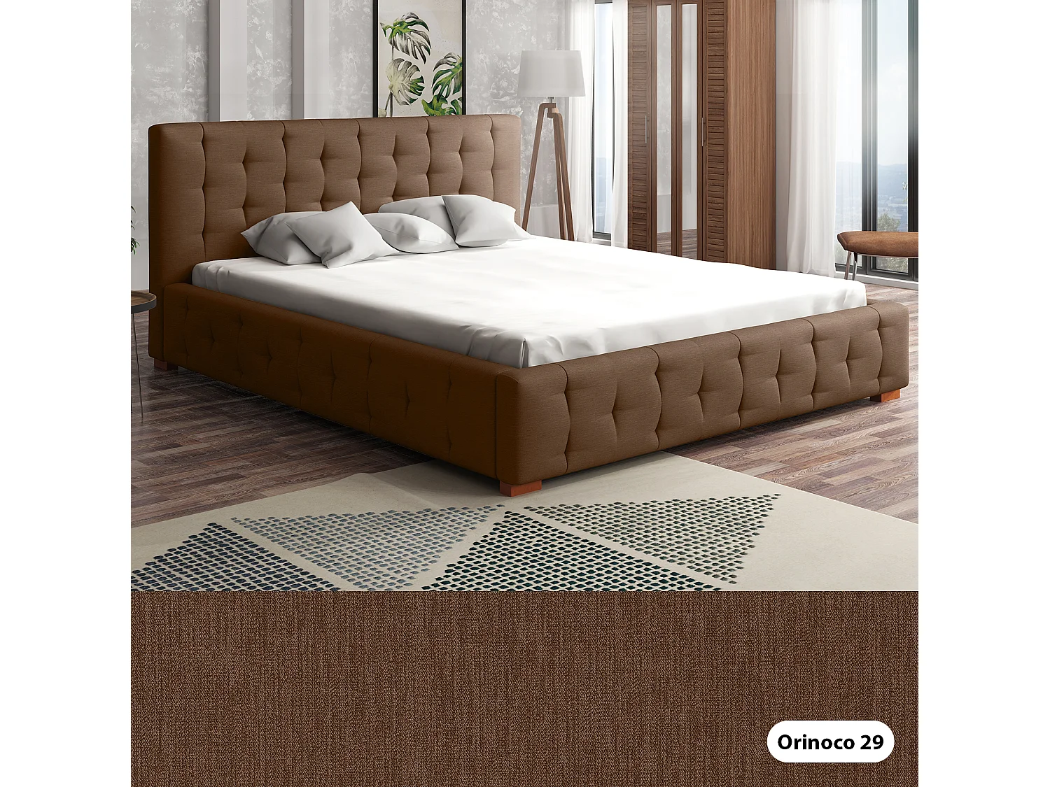 LIT TAPISSÉ avec coffre de lit et matelas Presto 120x200 cm, Orinoco 29 (Brun)