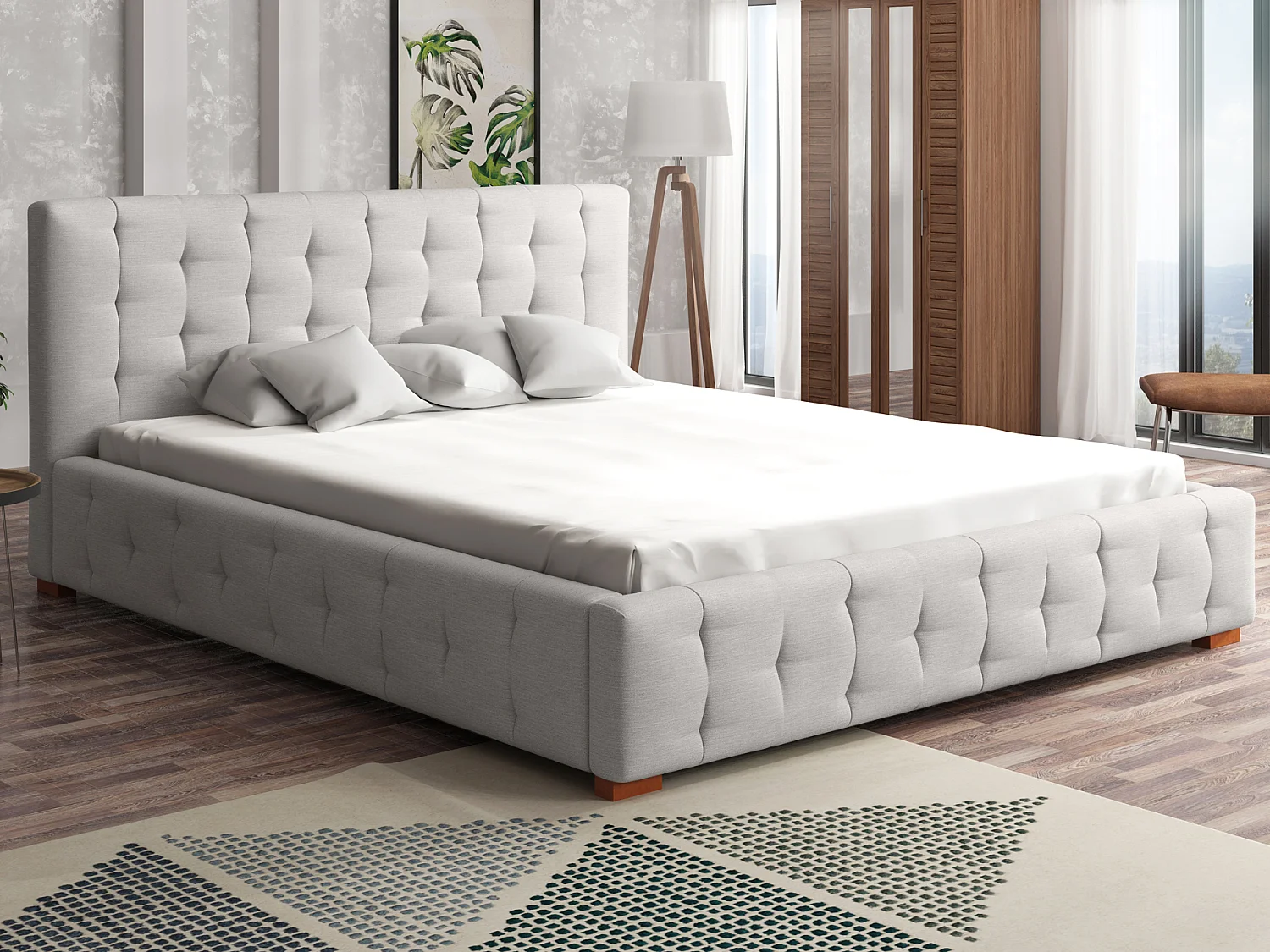 LIT TAPISSÉ avec coffre de lit et matelas Presto 200x200 cm, Orinoco 21 (Gris clair)