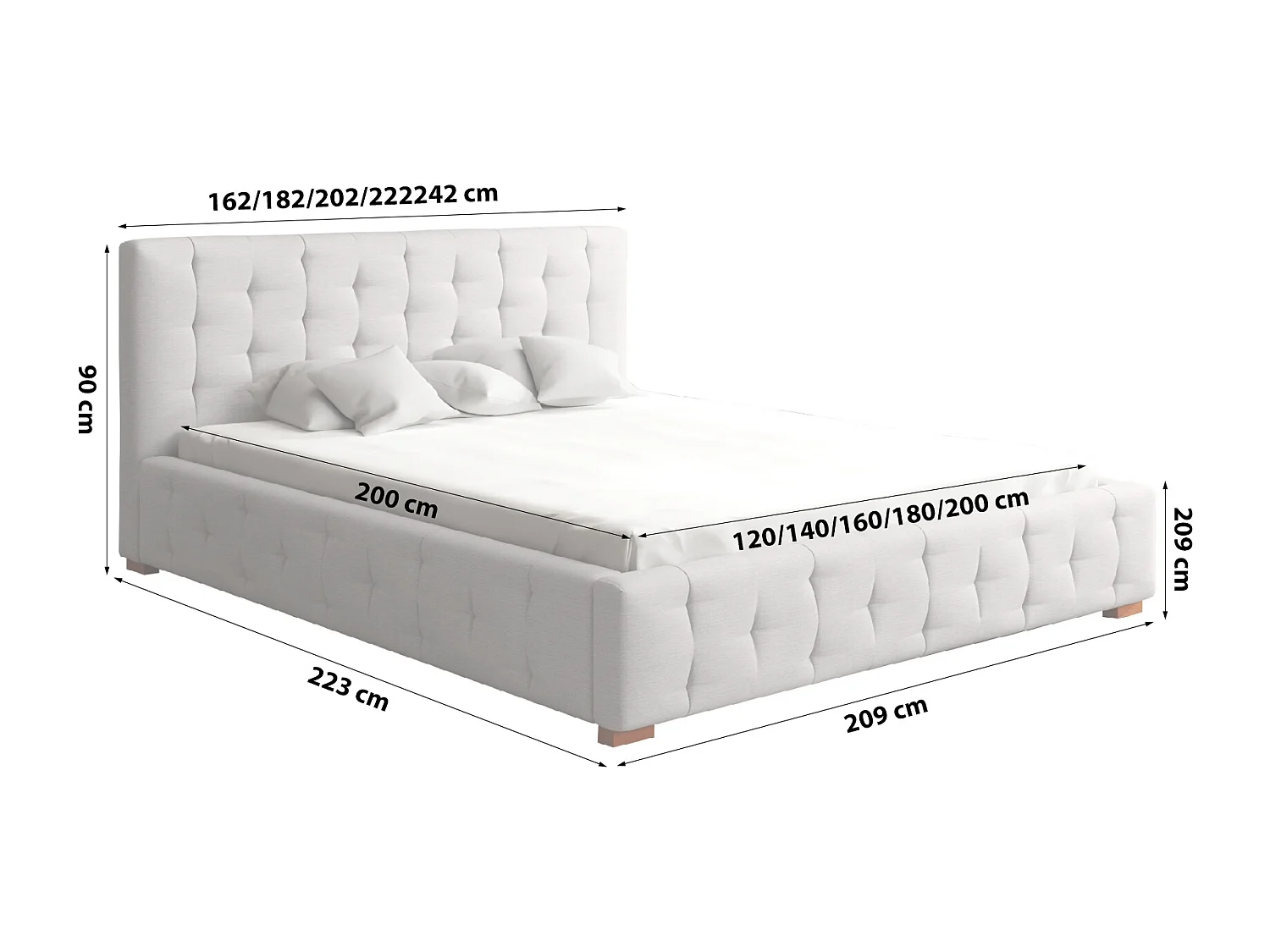 LIT TAPISSÉ avec coffre de lit et matelas Presto 200x200 cm, Orinoco 21 (Gris clair)