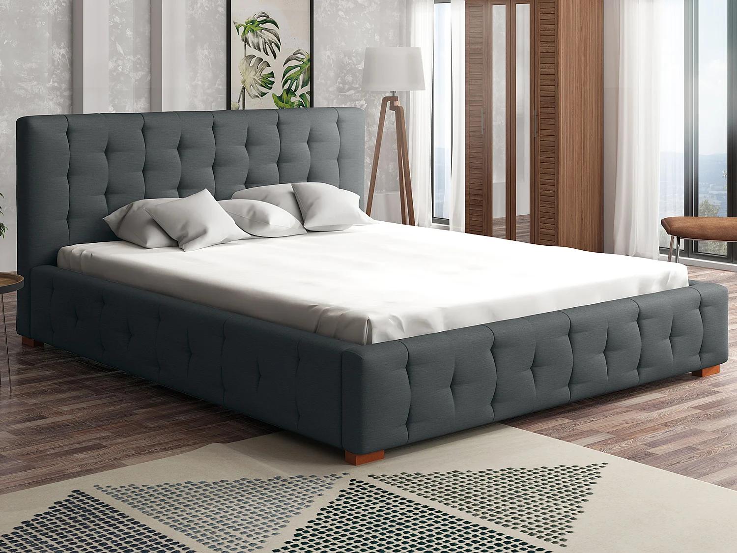LIT TAPISSÉ avec coffre de lit Presto 180x200 cm, Orinoco 96 (Graphite)