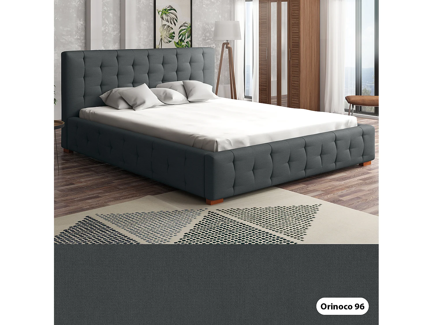 LIT TAPISSÉ avec coffre de lit Presto 120x200 cm, Orinoco 96 (Graphite)