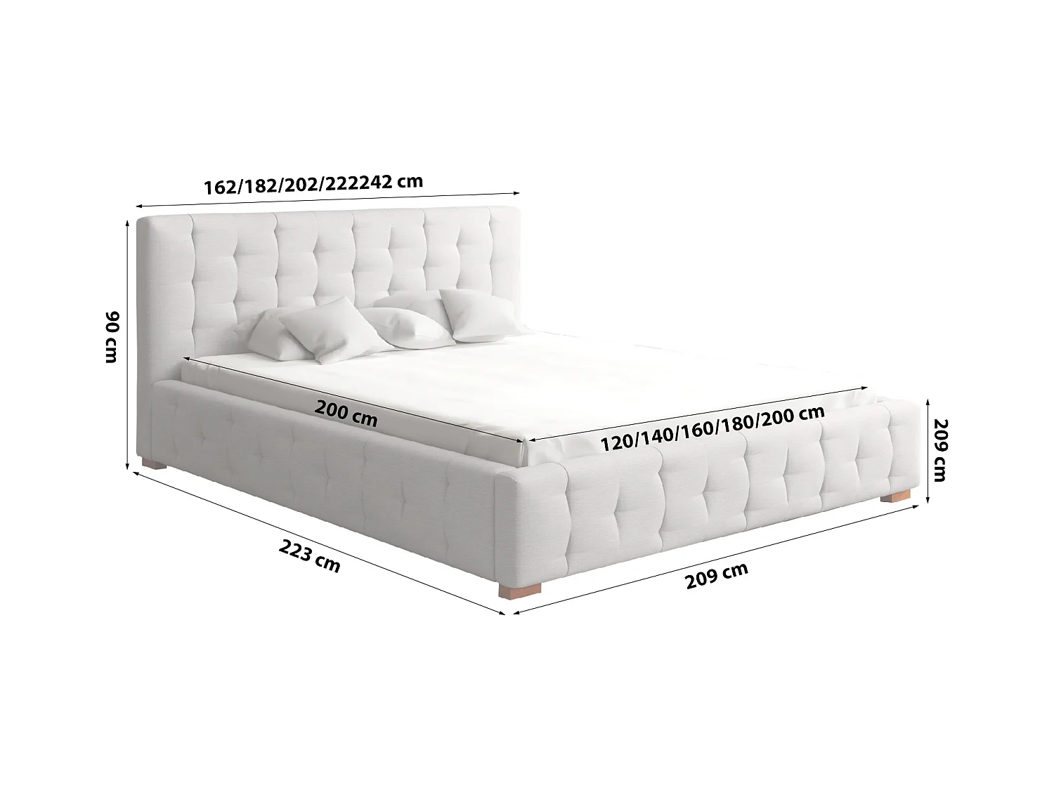 LIT TAPISSÉ avec coffre de lit et matelas Presto 160x200 cm, Orinoco 21 (Gris clair)