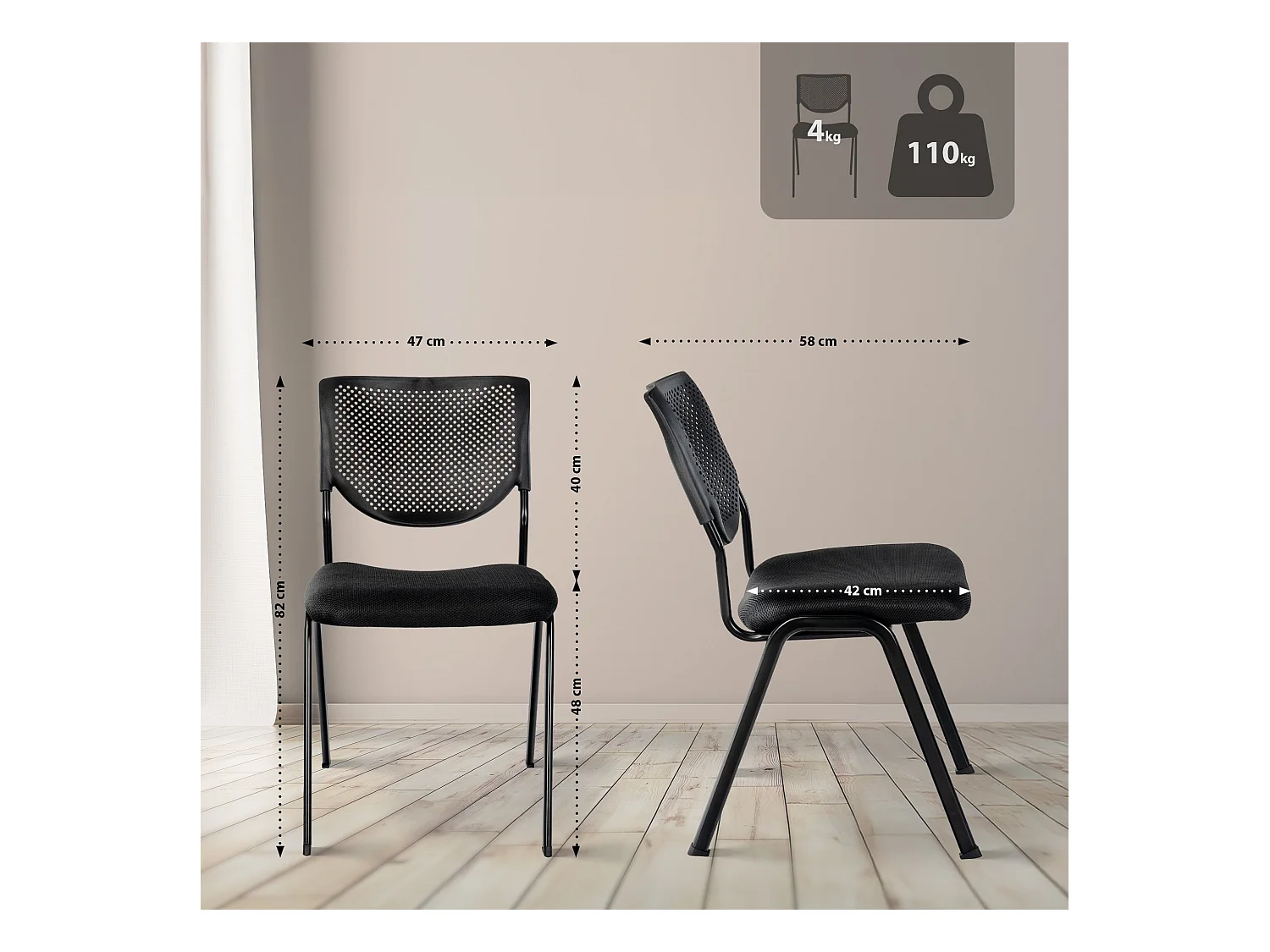 Chaise de conférence - Tissu - Noir / Noir - Kaber